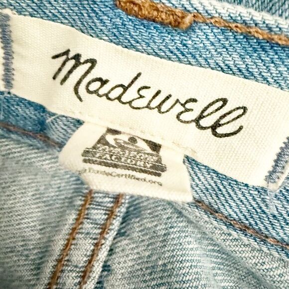 MADEWELL | Rigid Denim A-Line Mini Skirt Lovell Wash Raw Hem | Size 35 (US 20) - Picture 8 of 11